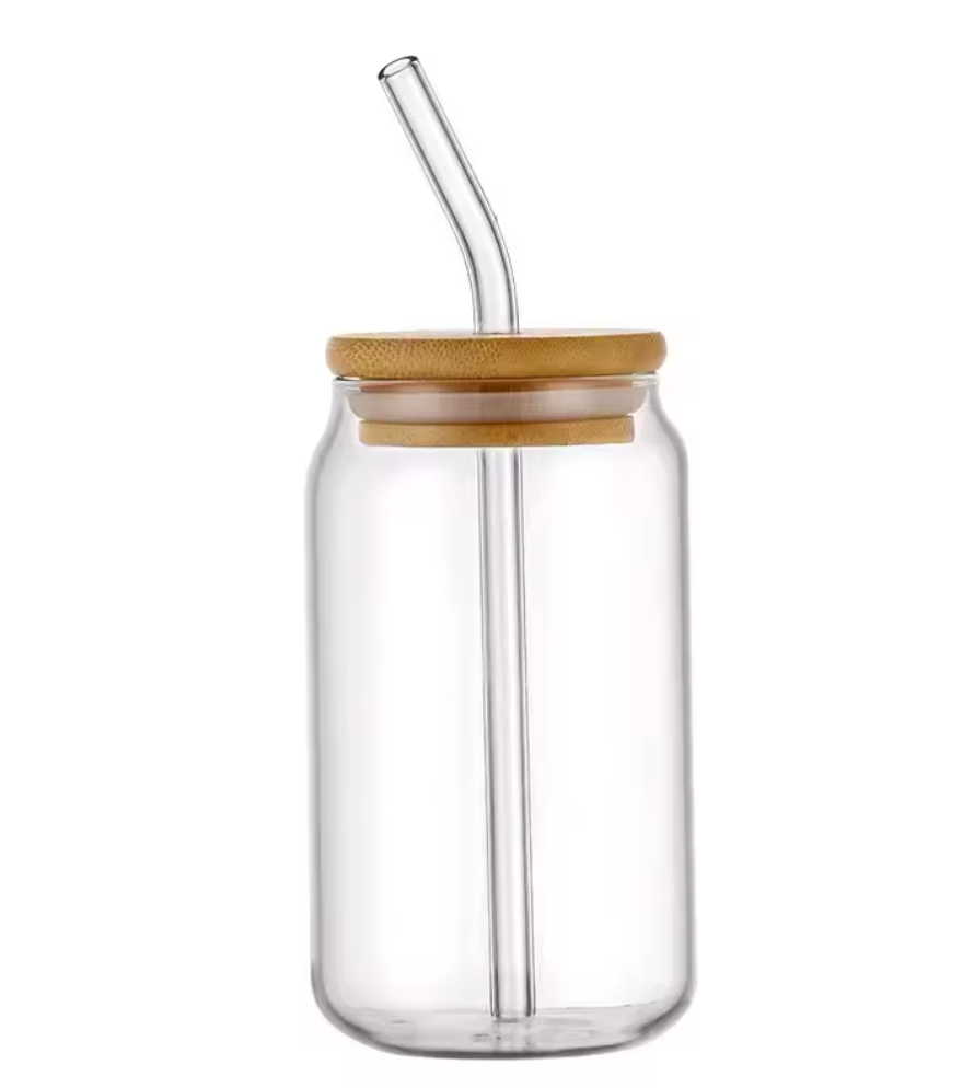Bakri Glass tumbler with lid and straw